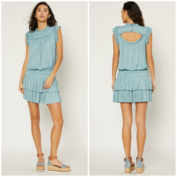 CURRENT AIR Anthropologie Aqua Splash Floral Embossed Short Dress - Picture 7 of 8